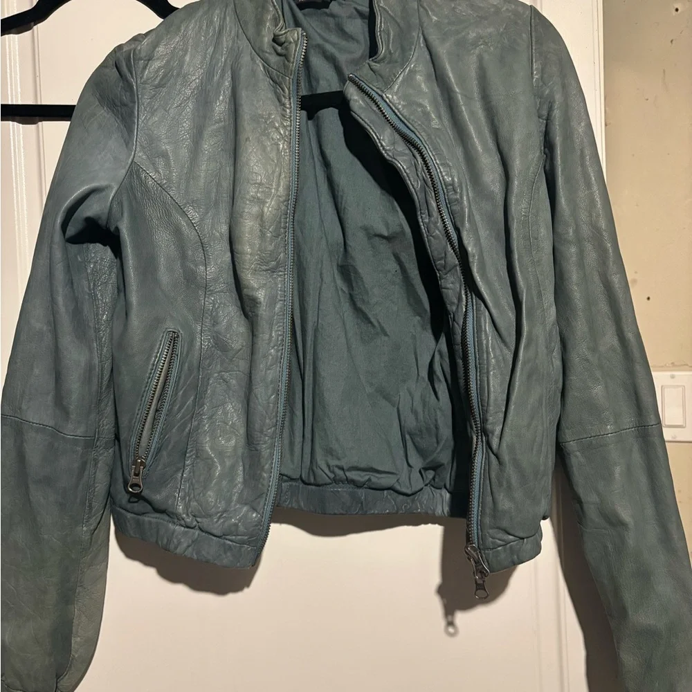 BCBGMaxAzria Teal Leather Jacket - Picture 1 of 4